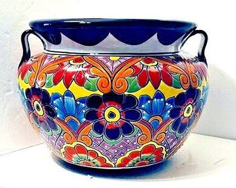 Talavera Planter Michoacana Pot Mexican Folk Art Ceramic Pottery X Large Jumbo 21" Ceramic Outdoor/Indoor Garden Patio Decor