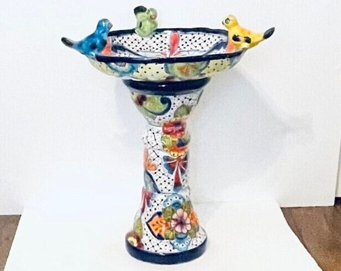 Talavera Mexican Bird Bath Birdbath Pottery Folk Art Etsy