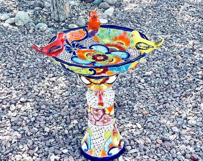 Talavera Mexican Bird Bath Birdbath Pottery Folk Art Pottery Etsy