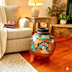 Mexican Pottery Vase Pot XL 16" Gecko Lizard Folk Art Southwest Rustic Clay