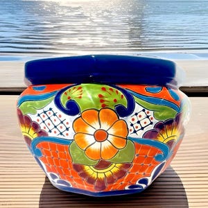 Mexican Talavera Planter Pot Folk Art Pottery  Ceramic Outdoor/Indoor Garden Patio Decor