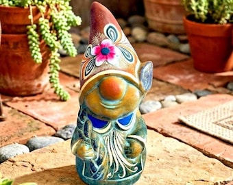 Mexican Pottery Gnome Figure XL 17” Folk Art Clay Garden Statue