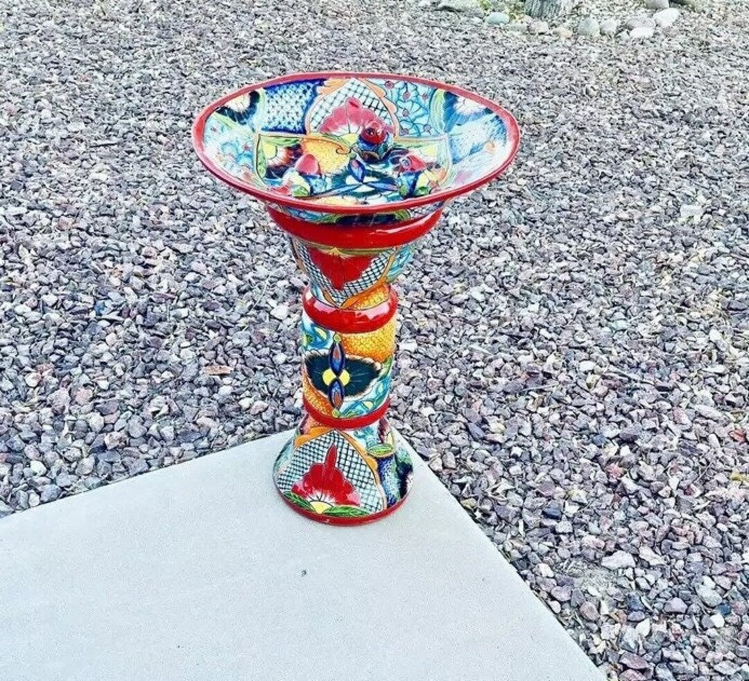 Talavera Mexican Bird Bath Birdbath X Large 28 Pottery Folk Art Pottery ...