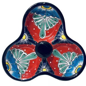 Mexican Talavera Pottery Chip & Dip Platter Salsa Spinner Platter Folk Art Dish