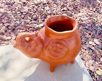 Terracotta Clay Pottery Planter Elephant Pot Mexican Handmade Rustic 14&quot;