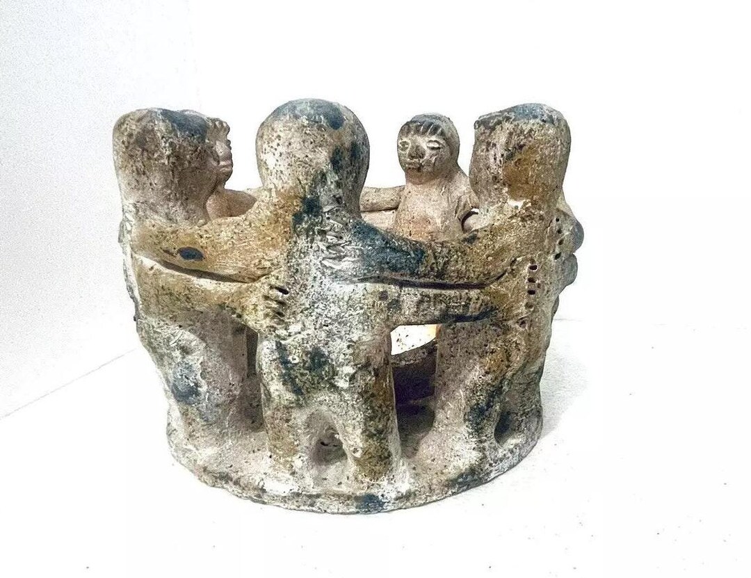 Mexican Circle of Friends Folk Art Clay Pottery Candle Holder Mayan ...