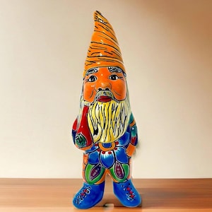Talavera Mexican Pottery Gnome Figure Folk Art 12&quot; Ceramic Garden Statue