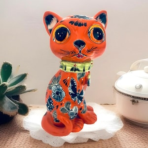 Mexican Talavera  Animal Cat Figure Pottery Folk Art Ceramic Kitten