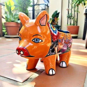 Maceta de cerámica de cerdo de Talavera mexicana, figura de arte popular animal