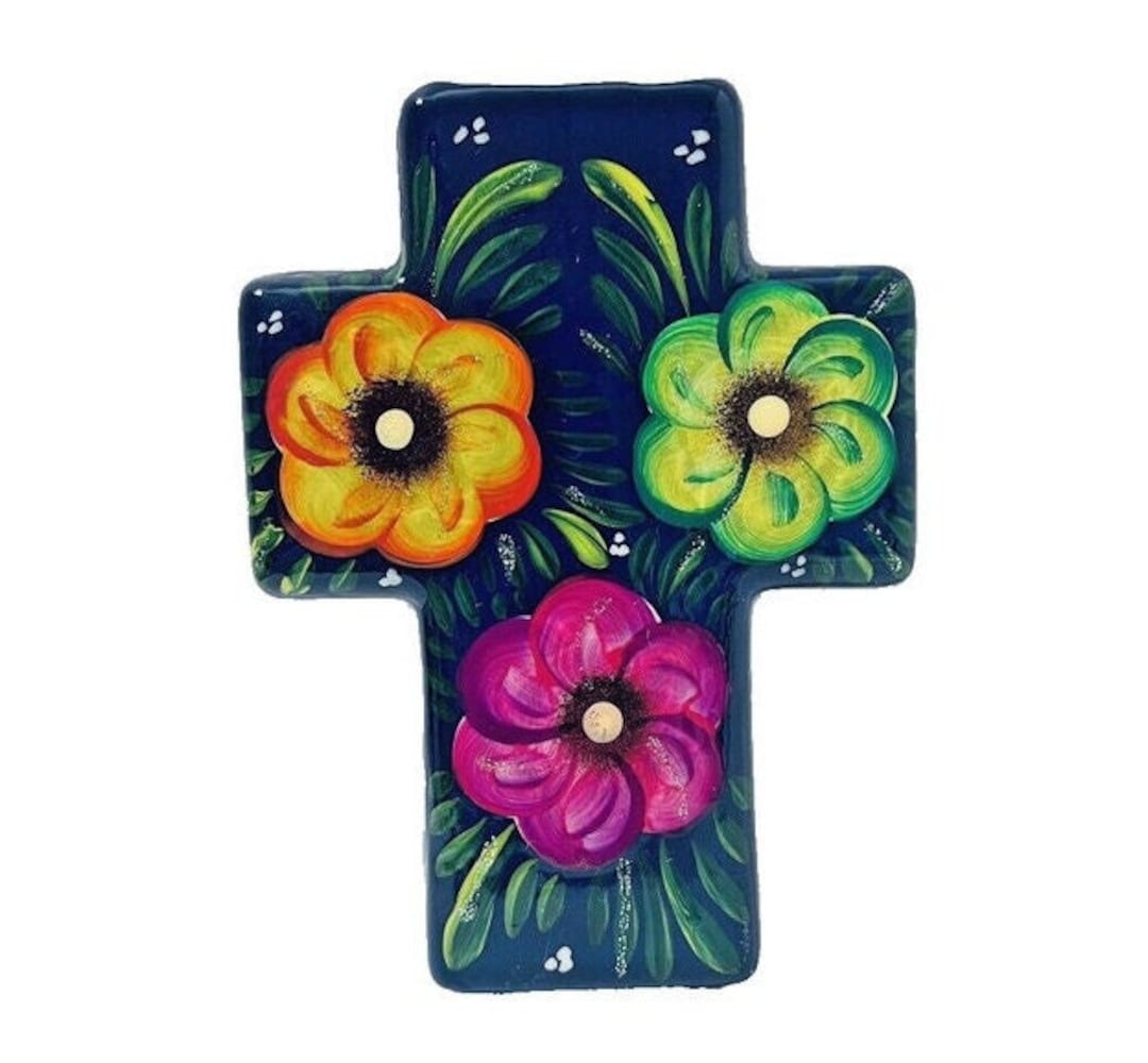 Ceramic Wall Cross Talavera Mexican Pottery Folk Art Floral Etsy
