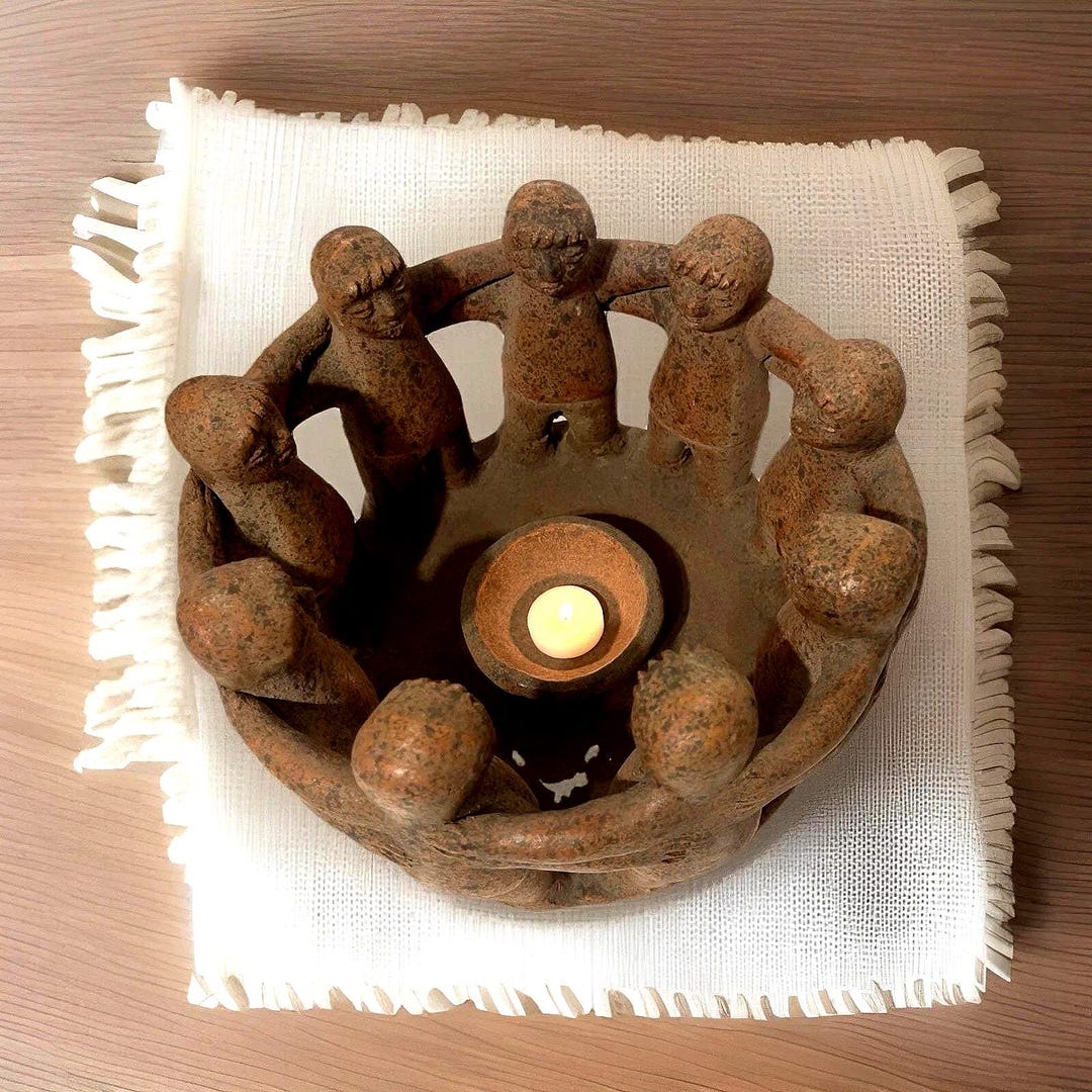Mexican Circle of 9 Friends Folk Art Clay Pottery Candle Holder Mayan ...