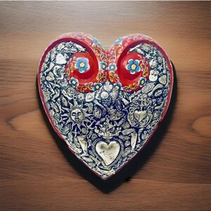 Mexican Milagros Sacred 20" Extra Large Heart Wood Carved Wall Plaque Ex Voto Folk Art Red
