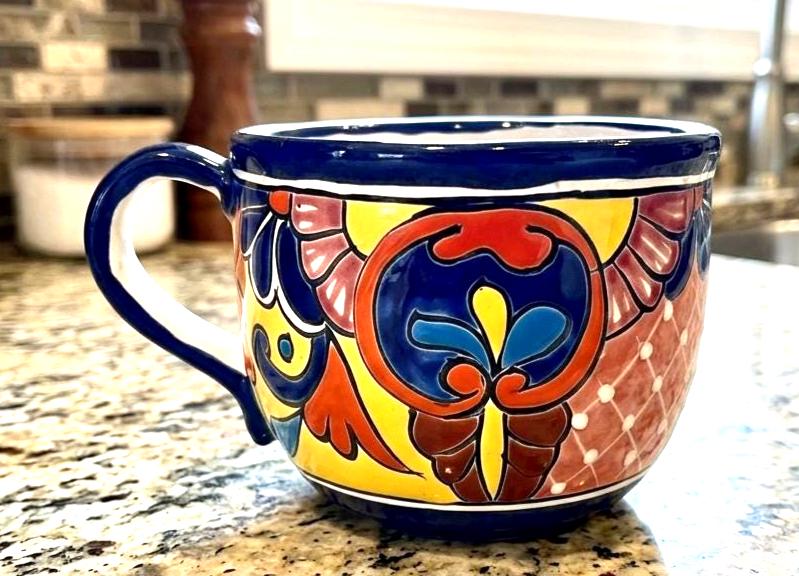 メキシコのタラベラ焼きプランター、フォークアート陶器、コーヒー