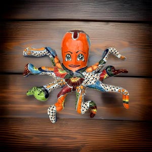 Talavera Octopus Wall Fish Folk Art Mexican Pottery 21" Large Nautical Figure