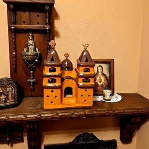 Mexican Mission Church With Crosses XL Terracotta Clay Folk Art Pottery Handmade Sculpture