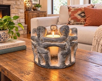 Mexican Circle of Friends Folk Art Clay Pottery Candle Holder Mayan Aztec Rustic Sculpture  Primitive Terracotta Círculo De Amigos