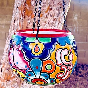 Talavera Planter Mexican Pottery Hanging Pot W/ Chain Ceramic Pot - Etsy