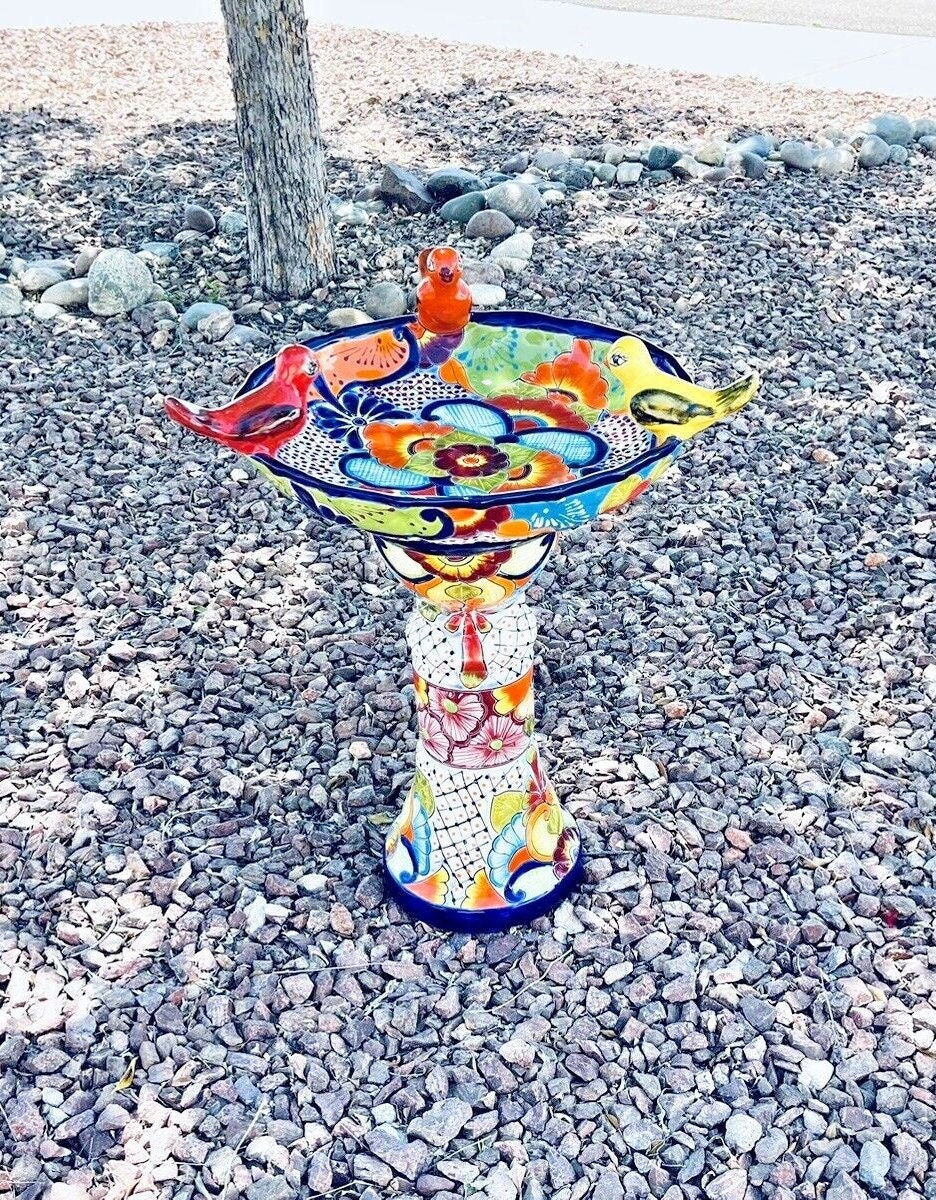 Talavera Mexican Bird Bath Birdbath Pottery Folk Art Pottery Etsy