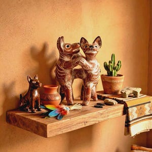 Escultura de perros danzantes de Colima de 8 pulgadas, cerámica de arte popular precolombino, xoloitzcuintles mexicanos.