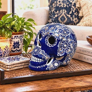 Talavera Mexican Day of the Dead Sugar Skull 7" Pottery Muertos Calavera Folk Art