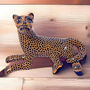 Mexican Jaguar Pottery Animal Clay Chiapas Clay Figure 7.5&quot; Folk Art Aztec