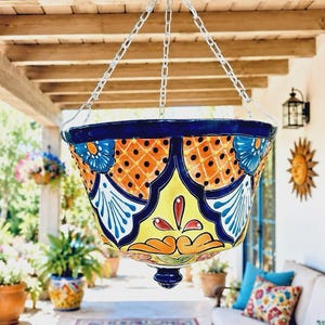Talavera Planter Mexican Pottery Hanging Pot W/ Chain Ceramic Pot