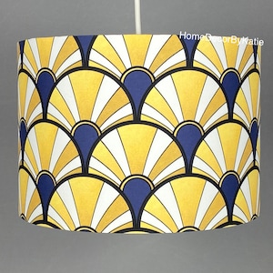 Blue Art Deco Lamp shade Gold lamp home decor yellow lampshade table lamp