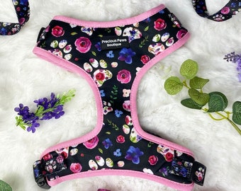 Dog harness floral dog harness dog lead pink and purple