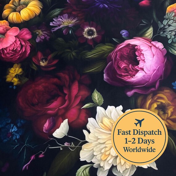 Large scale floral Fabric dark gothic black moody flowers Home Decor Fabric