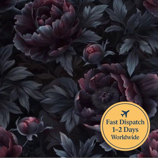 Large scale black floral Fabric dark gothic Fabric black moody floral Fabric Home Decor Fabric
