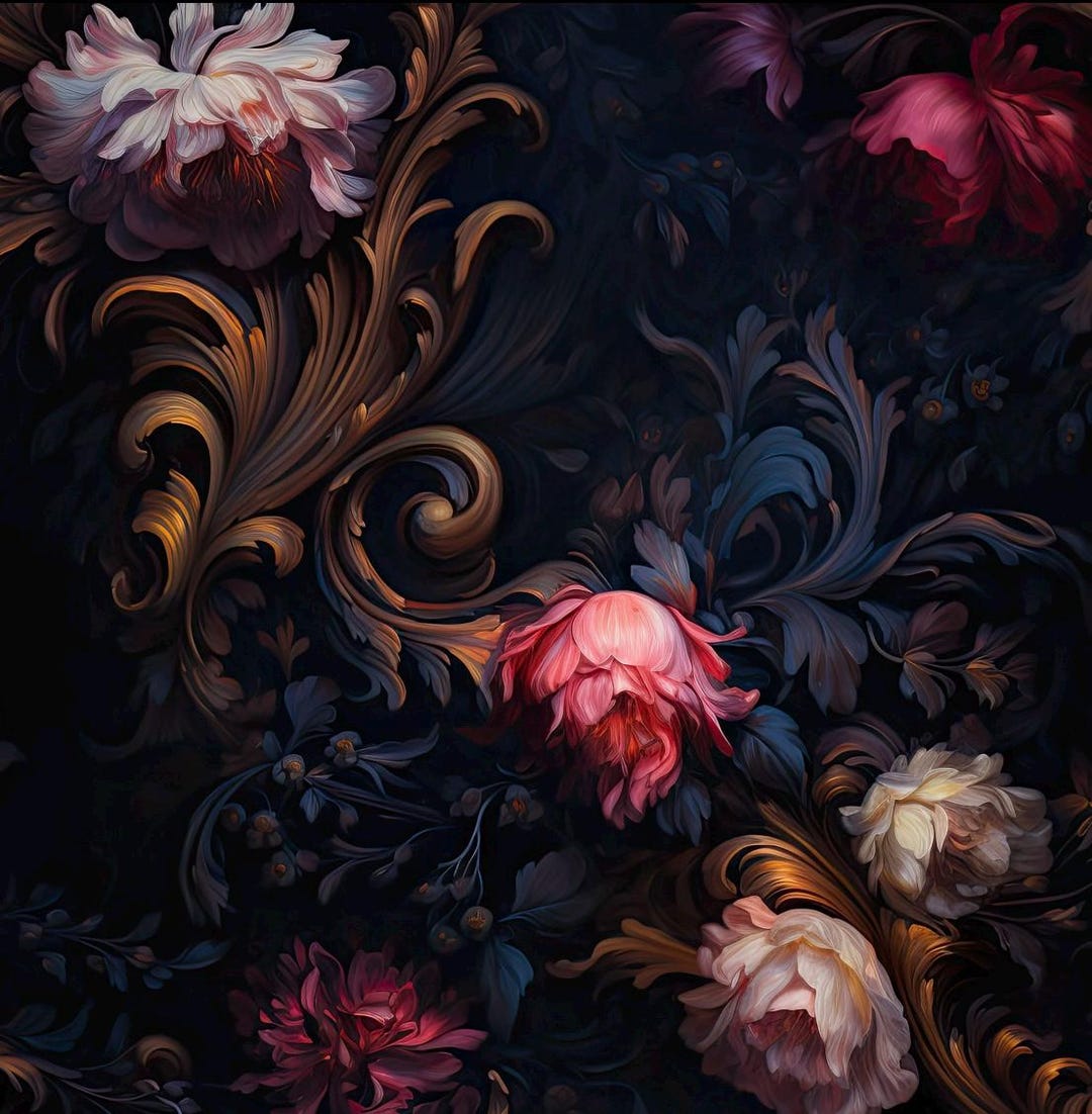 Gothic Rococo Fabric Moody Floral Fabric Black Floral Fabric Gothic ...