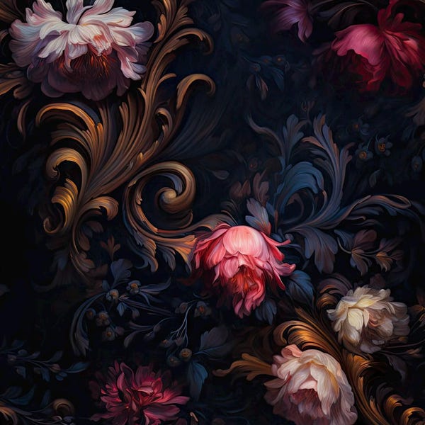 Gothic rococo Fabric moody floral Fabric black floral Fabric gothic Fabric