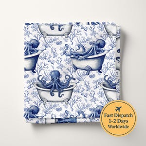 Octopus Toile Fabric – Nautical, Ocean, Sea – Whimsical Toile