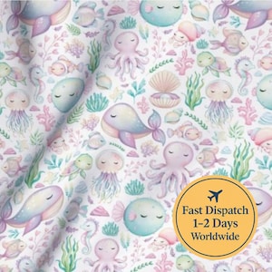 Pastell Maritim Stoff Baby Stoff ozean Thema Krake Wal Baby Kinderzimmer Stoff Qualle Bild 1