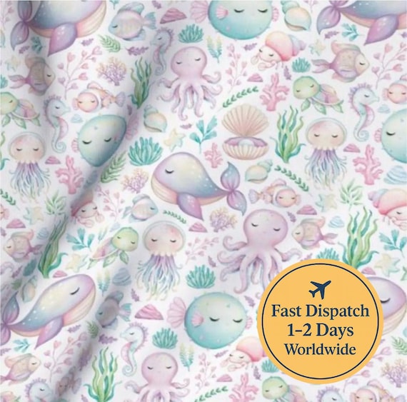 Pastel Nautical Fabric Baby Fabric ocean Theme octopus whale Baby Nursery Fabric jellyfish