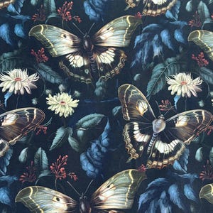 Gothic moth Fabric witch Fabric black moody floral Fabric cottagecore Fabric
