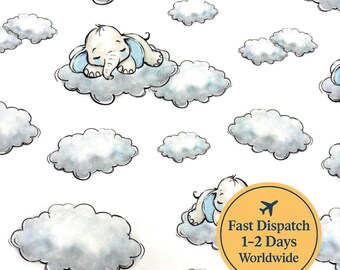 Elephant Fabric Baby Safari Animals Fabric Safari Theme Jungle Baby Nursery Fabric Sky fabric