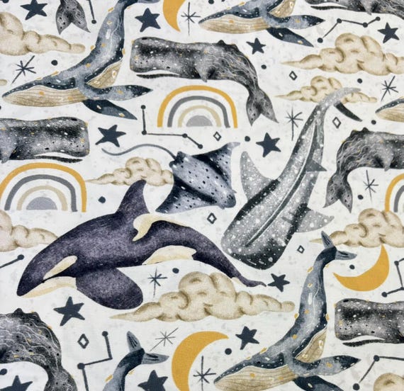 Nautical Fabric Baby Fabric ocean Theme orca whale Baby Nursery Fabric whale