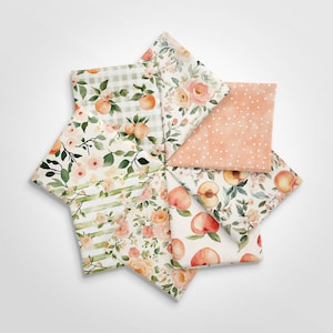 Blush Peach Floral  Cotton Fat Quarters Cottagecore, Peony, Cozy Summertime Signature Cotton Mix & Match Fat Quarters Fabric