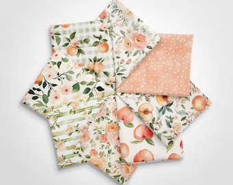 Tela de algodón Fat Quarters con estampado floral en color melocotón ruborizado, peonía y acogedora mezcla de algodón de verano.