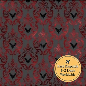 Gothic vleermuis Stof art deco Stof vampier Stof gotisch Stof rode en grijze stof