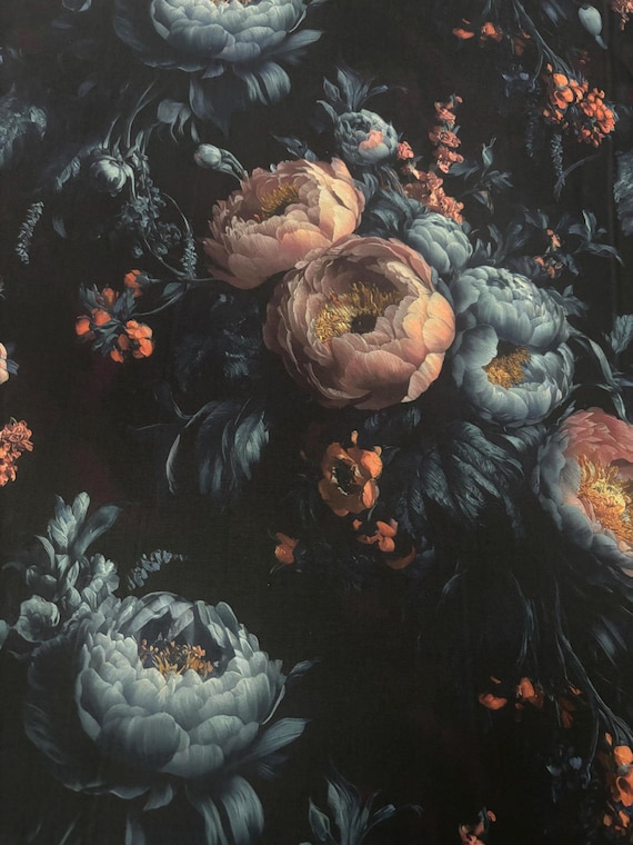 Large scale floral Fabric dark gothic Fabric black moody floral Fabric Home Decor Fabric