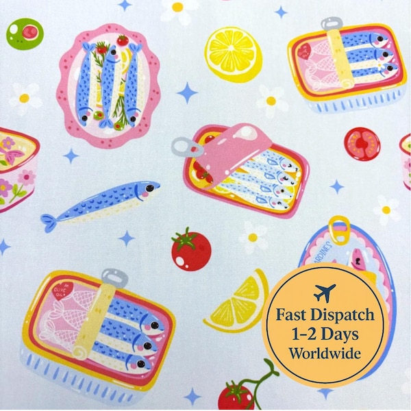 Sardines fabric food lover La Dolce Vita fabric Summer fabric Foodie fabric preppy fabric colourful fabric