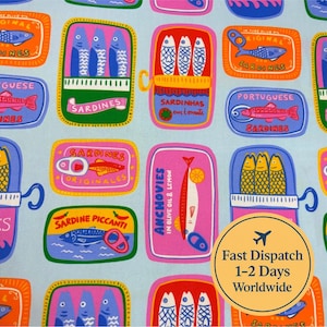 Sardinesstof La Dolce Vita-stof Zomerstof Foodiestof preppy stof kleurrijke stof