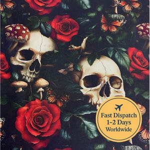 Floral skull Fabric dark gothic Fabric mushroom fabric black moody floral Fabric red floral Fabric