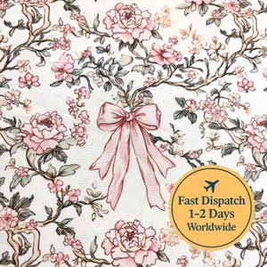 Tela vintage rosa Toile Coquette Tela con lazo rosa Chinoiserie Tela con lazo retro femenino fsbruc Tela con lazo Grandmillennial Tela floral pastel para bebé