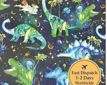 Dinosaur fabric space fabric Dino fabric diplodocus fabric Tyrannosaur nursery Fabric dinosaur Theme galaxy