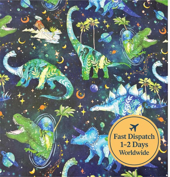 Dinosaur fabric space fabric Dino fabric diplodocus fabric Tyrannosaur nursery Fabric dinosaur Theme galaxy