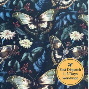 Gothic moth Fabric witch Fabric black moody floral Fabric cottagecore Fabric