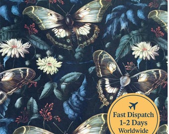 Gothic moth Fabric witch Fabric black moody floral Fabric cottagecore Fabric